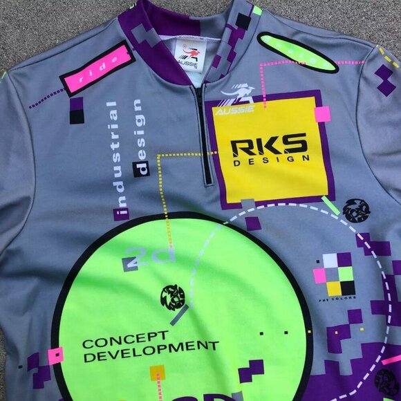 Vintage AUSSIE RKS Design 1/4 Zip Cycling Jersey Men's XL Pullover Shirt Bike - Picture 2 of 7